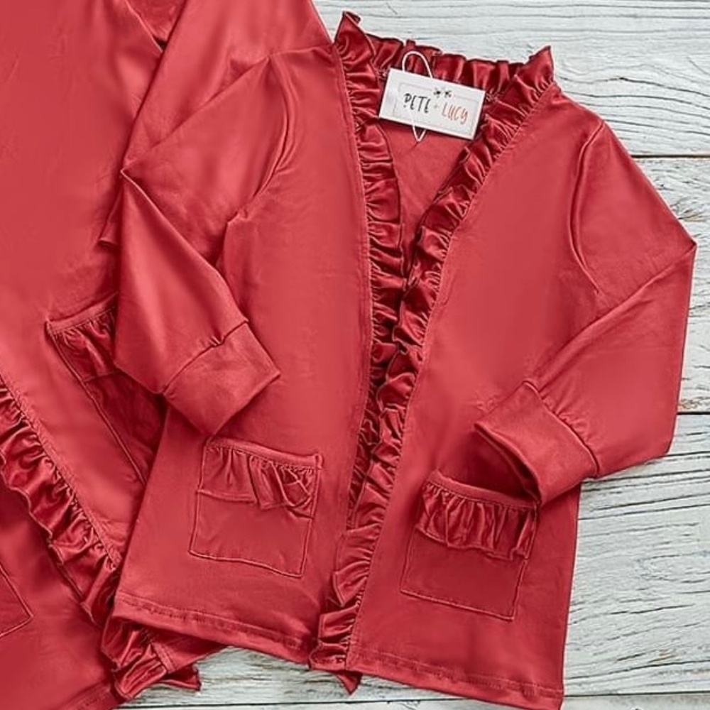 Pete + Lucy Ruffled “Milk Silk” Cardigan